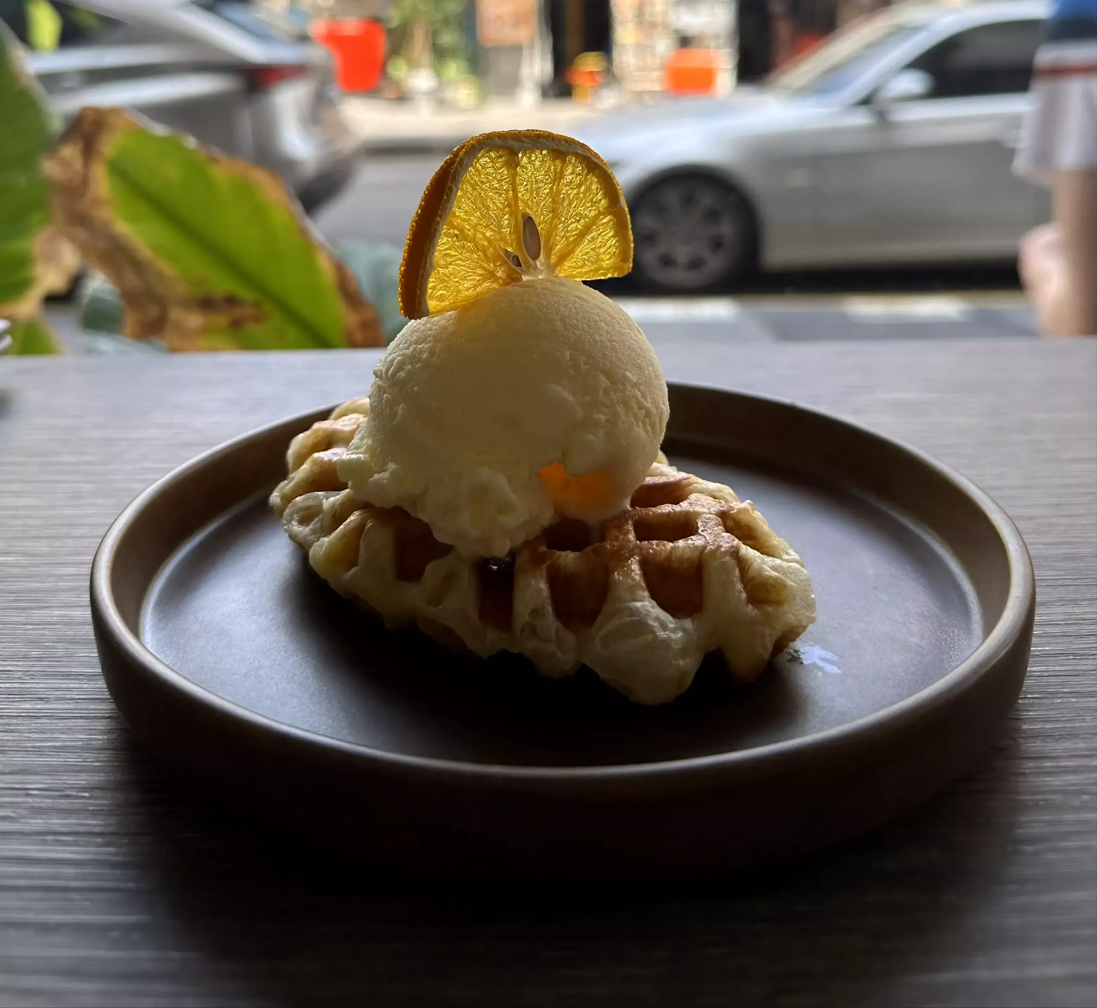 Croissant with vanilla ice cream.